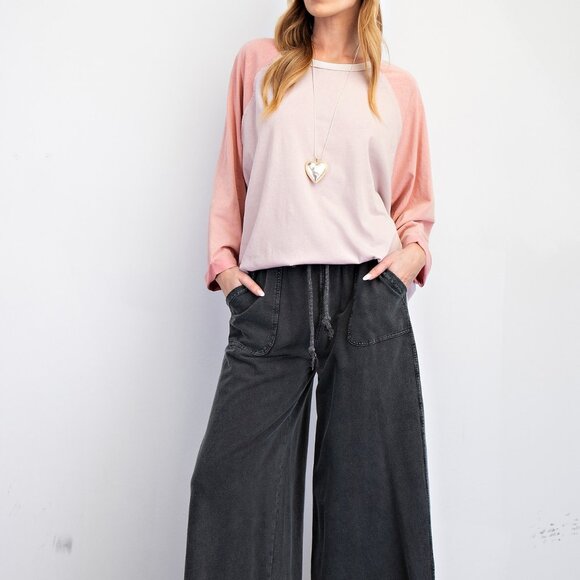 Easel Rose Pink Color Mix Rayon Cotton Knit Tunic - Picture 5 of 7